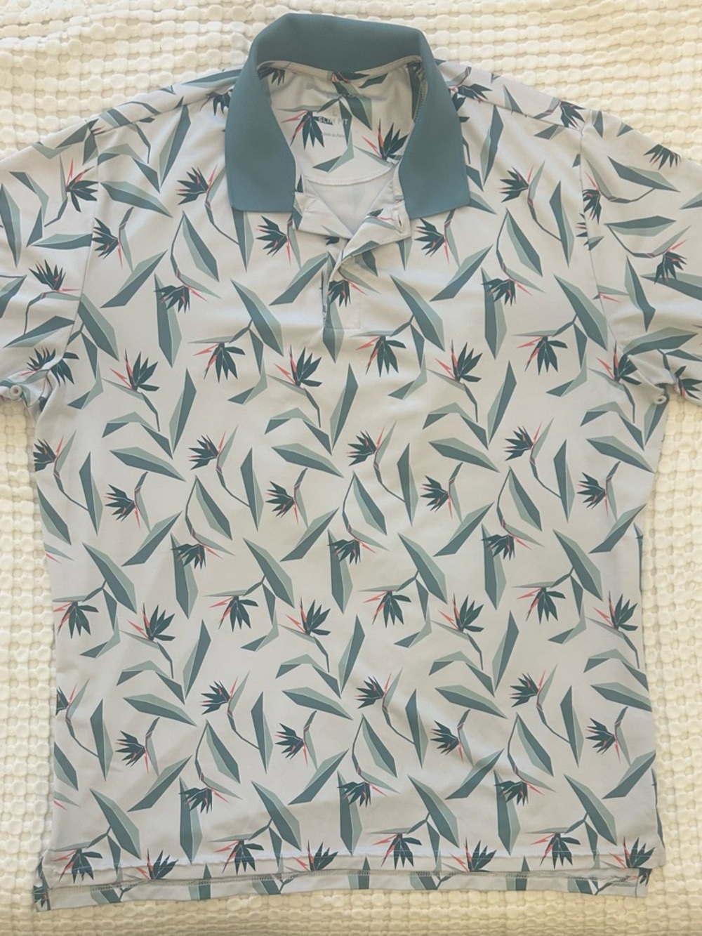 Men's Bonobos Light Gray Tropical Print Polo Shirt with Teal Collar